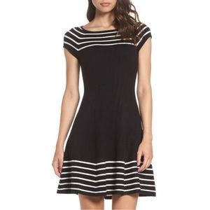 Eliza J. Black and white striped fit and flare dress. Size XS